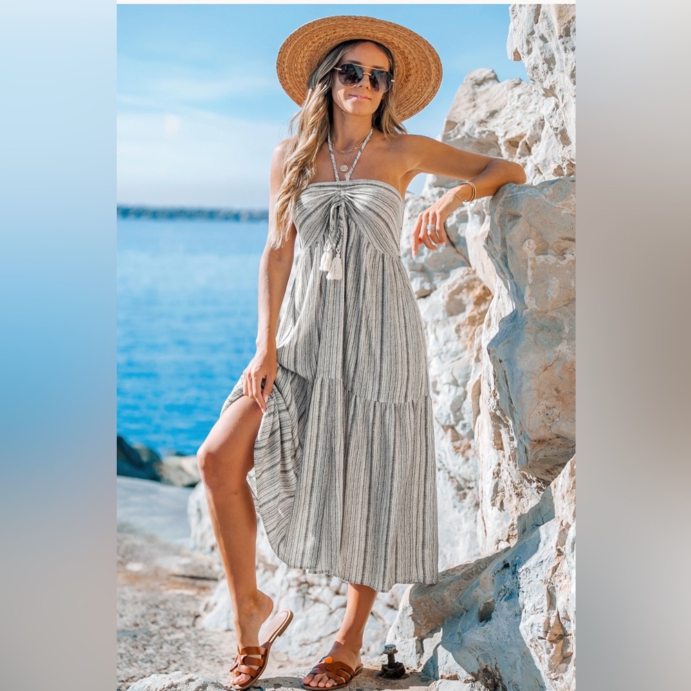 Cupshe Beige and Black Patterned Halter Dress